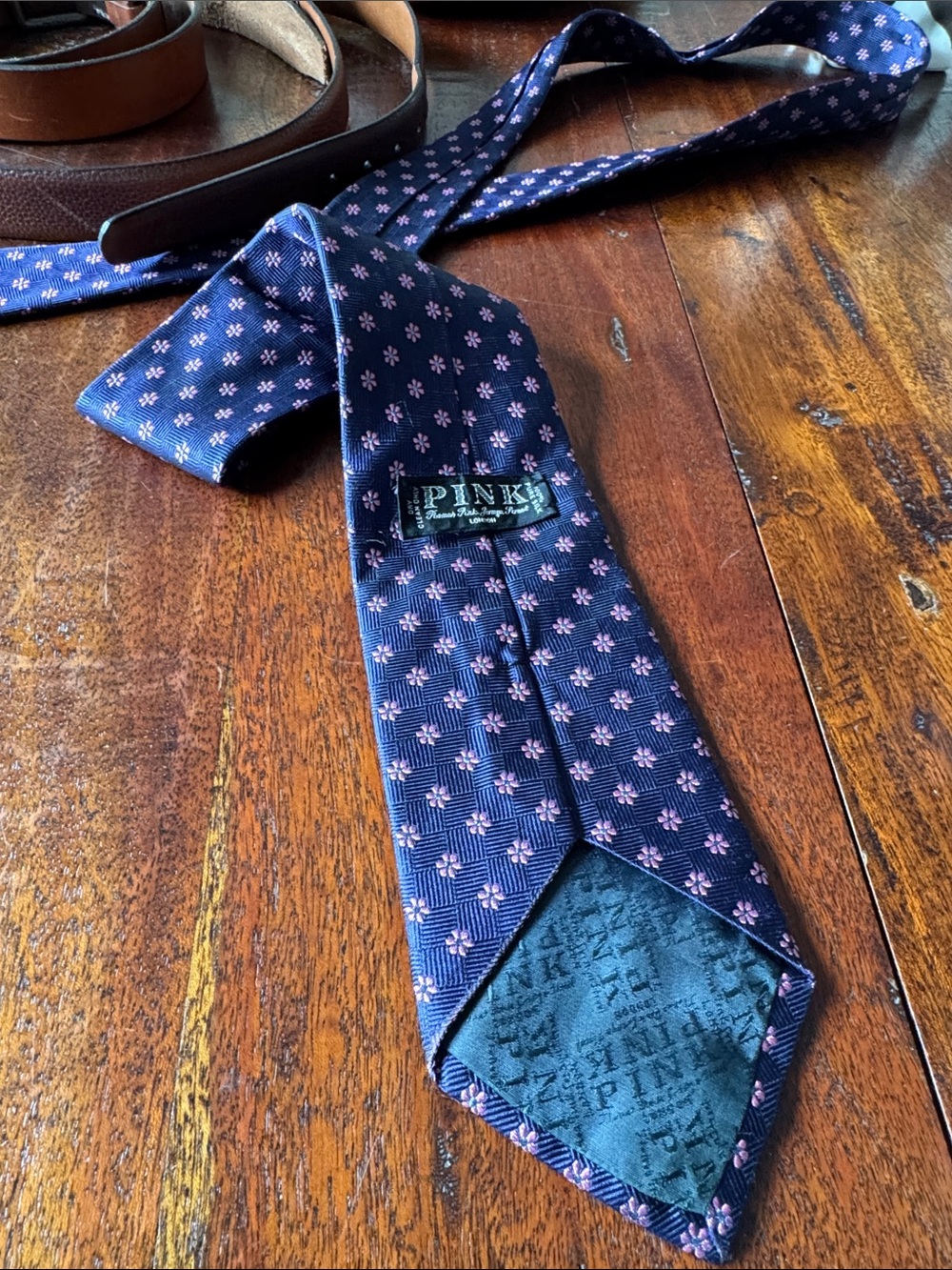PINK Victoria's Secret Navy Tie with Pink Micro Floral Print